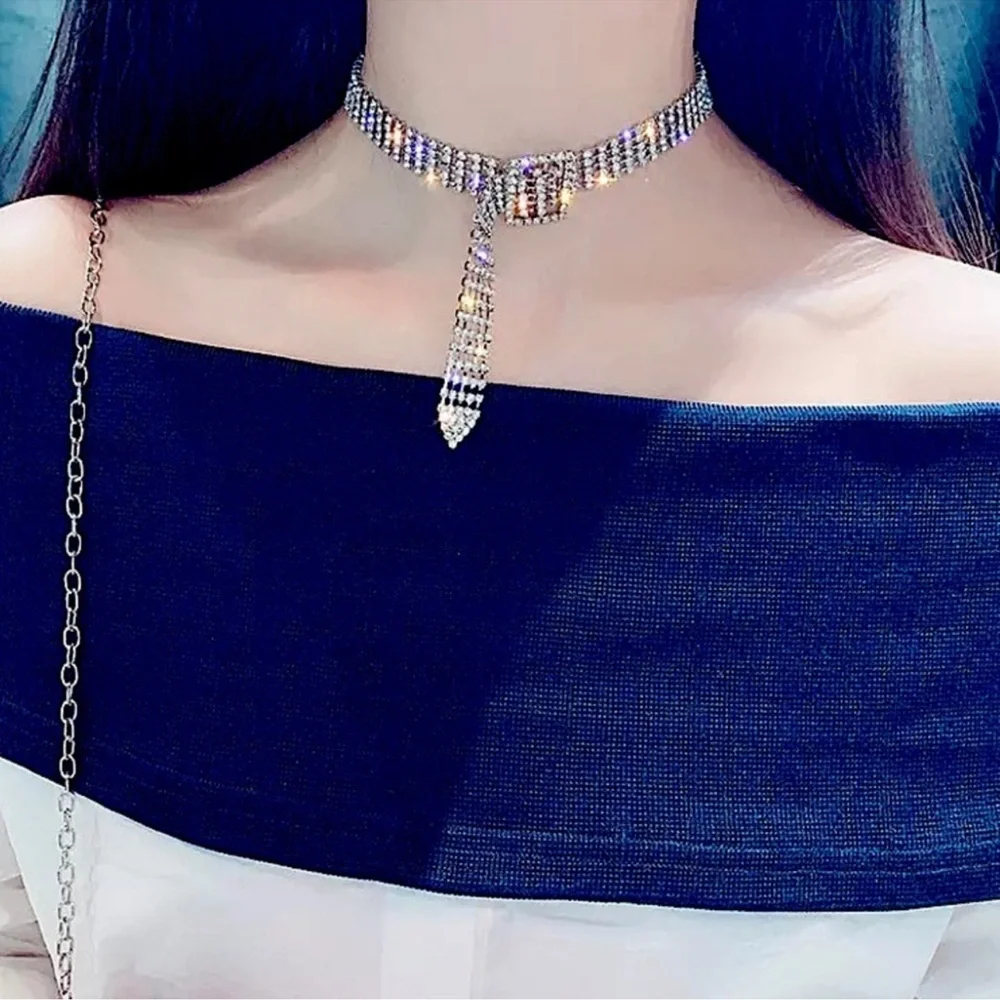 Elegant Silver Rhinestone Choker Necklace